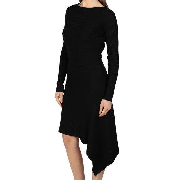 Love Token Black Asymmetrical Knit Sweater Dress Long Sleeve Size L/12 NWT - Picture 1 of 8